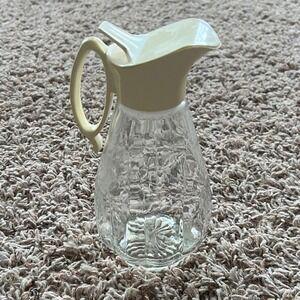 Vintage Clear Textured Glass Juice Syrup Pitcher Cream Plastic Pour Spout Lid